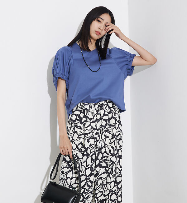 qualite「袖ギャザーカットTOP」|Tシャツ・カットソー|ブルー