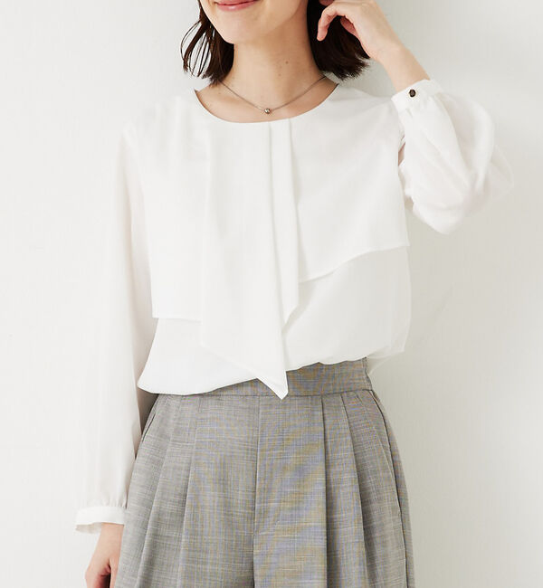 abahouse mavie「ジョーゼットワイドフリルブラウス」|シャツ・ブラウス|ホワイト