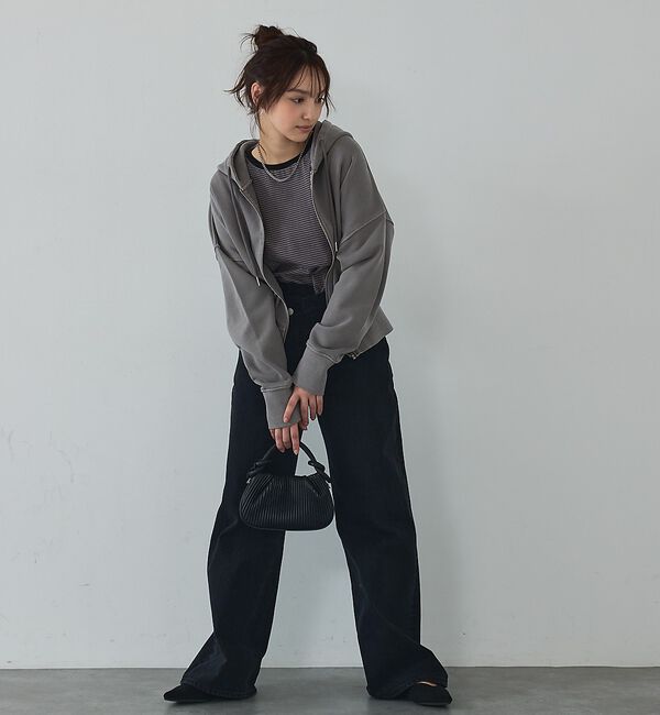 abahouse mavie「【裏毛】ピグメントショートジップパーカー/ヴィンテージ風/長袖/スウェット/春服」|パーカー|