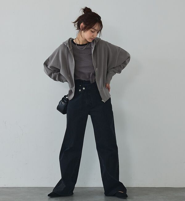 abahouse mavie「【裏毛】ピグメントショートジップパーカー/ヴィンテージ風/長袖/スウェット/春服」|パーカー|