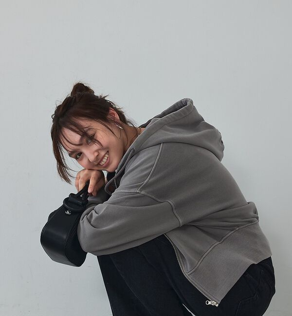 abahouse mavie「【裏毛】ピグメントショートジップパーカー/ヴィンテージ風/長袖/スウェット/春服」|パーカー|