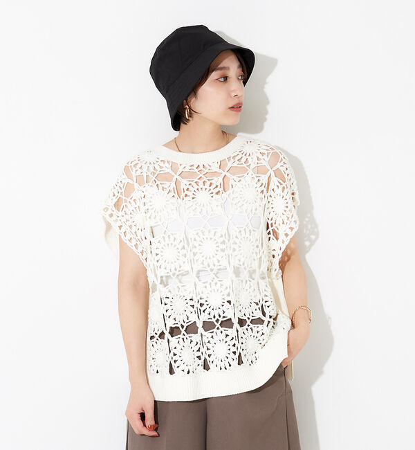 NOMINE「かぎ針カノコ3WAYベストプルーバーカーディガン」|ニット・セーター|