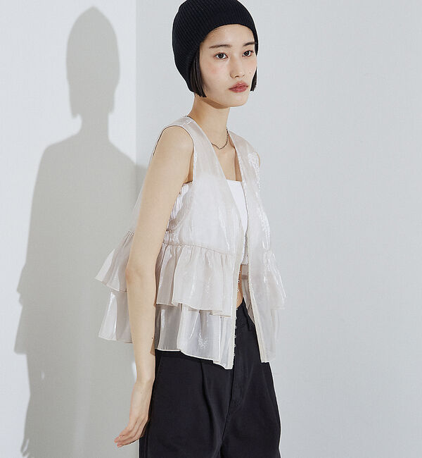 NOMINE「2WAY シャイン シアー フリルベスト」|ベスト・ジレ|