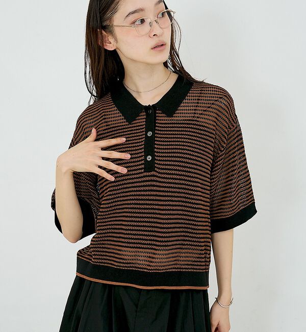 NOMINE「メッシュ ポロニット【予約】」|ニット・セーター|ブラウン