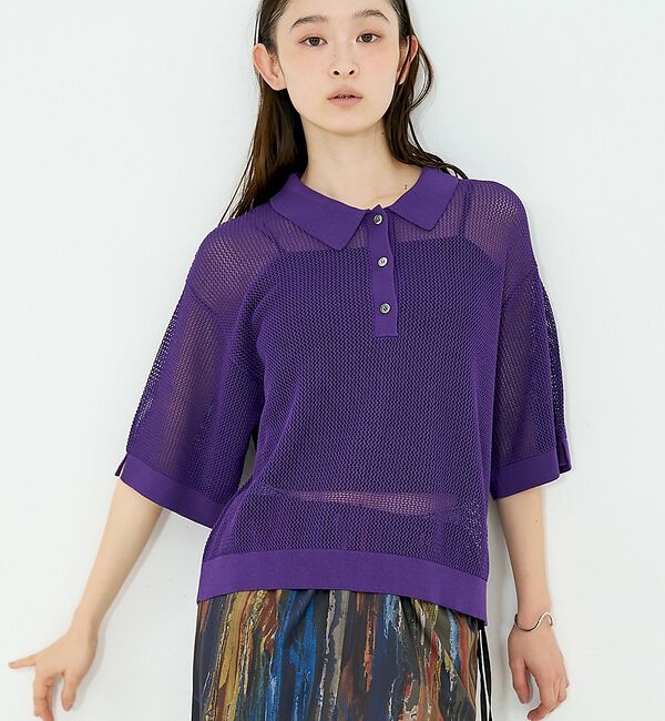 NOMINE「メッシュ ポロニット【予約】」|ニット・セーター|パープル
