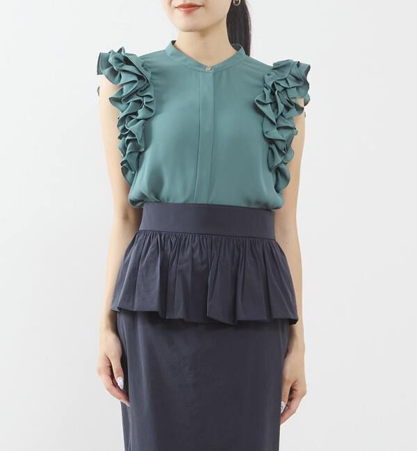 TIARA「サイドフリルブラウス（セットアップ可）」|シャツ・ブラウス|グリーン