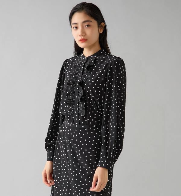 TIARA「ドットプリントフリルブラウス」|シャツ・ブラウス|ブラック