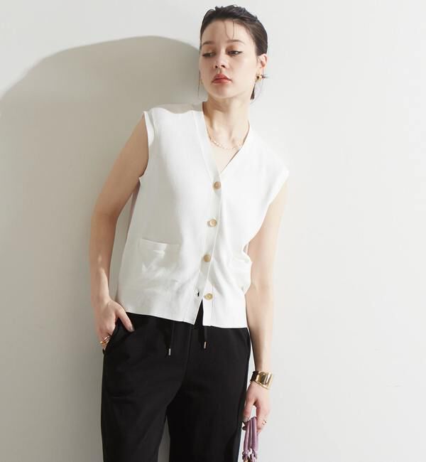 Liesse「V開きニットベスト」|ベスト・ジレ|ホワイト