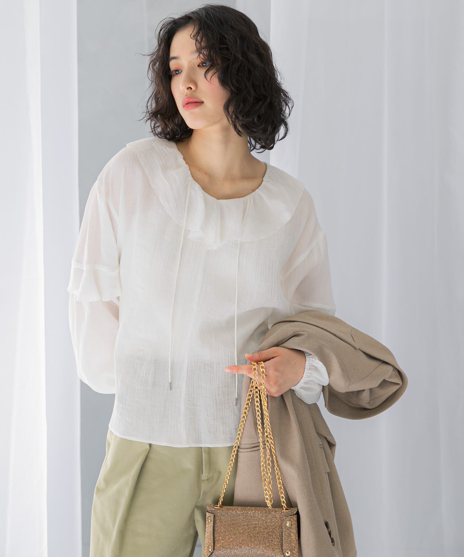 URBAN RESEARCH ROSSO「『WEB/一部店舗限定カラー』楊柳フリルブラウス」|シャツ・ブラウス|