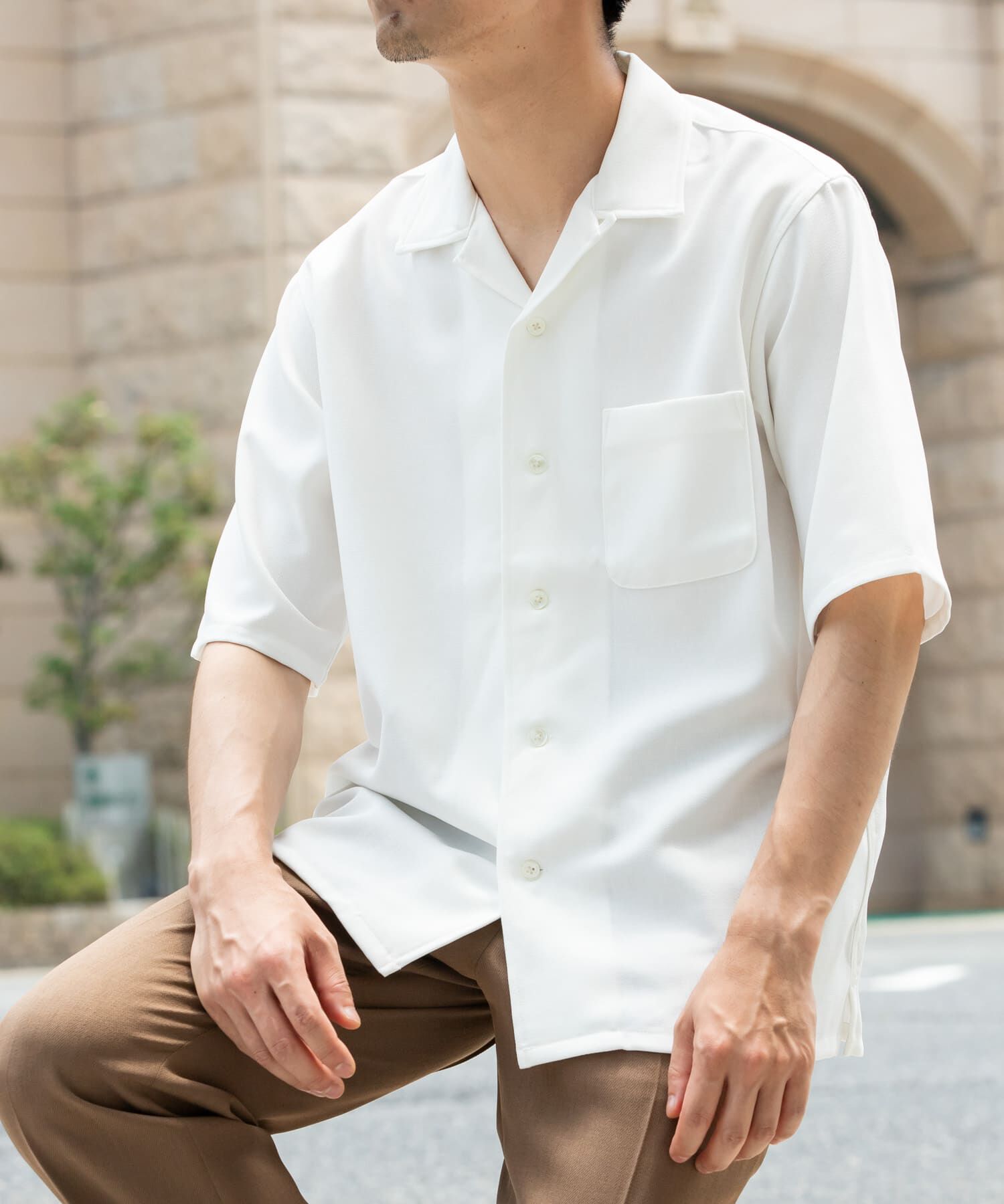 URBAN RESEARCH ROSSO「『WEB限定』『セットアップ対応』パナマ風オープンカラー半袖シャツ」|シャツ・ブラウス|ホワイト