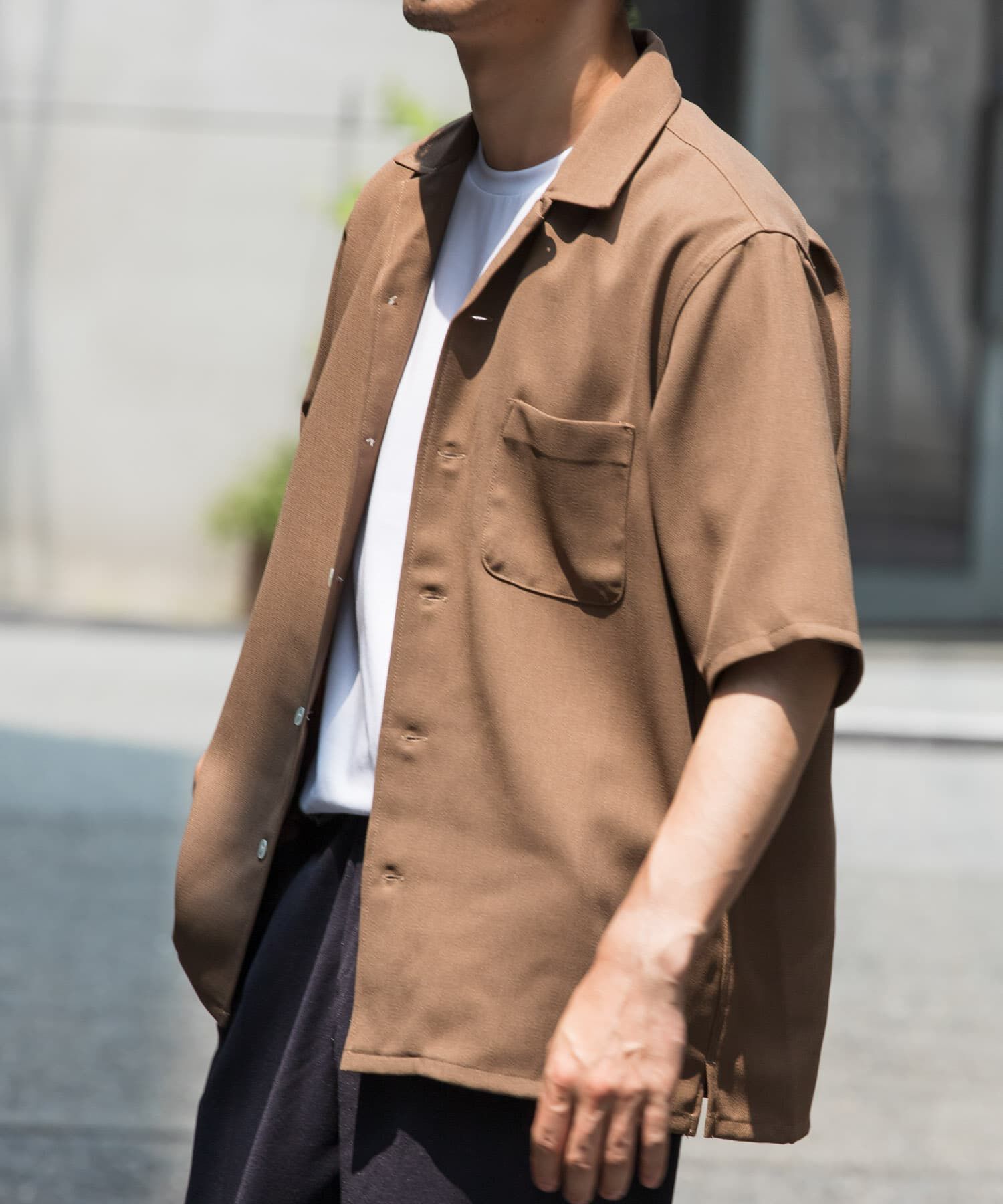 URBAN RESEARCH ROSSO「『WEB限定』『セットアップ対応』パナマ風オープンカラー半袖シャツ」|シャツ・ブラウス|モカ