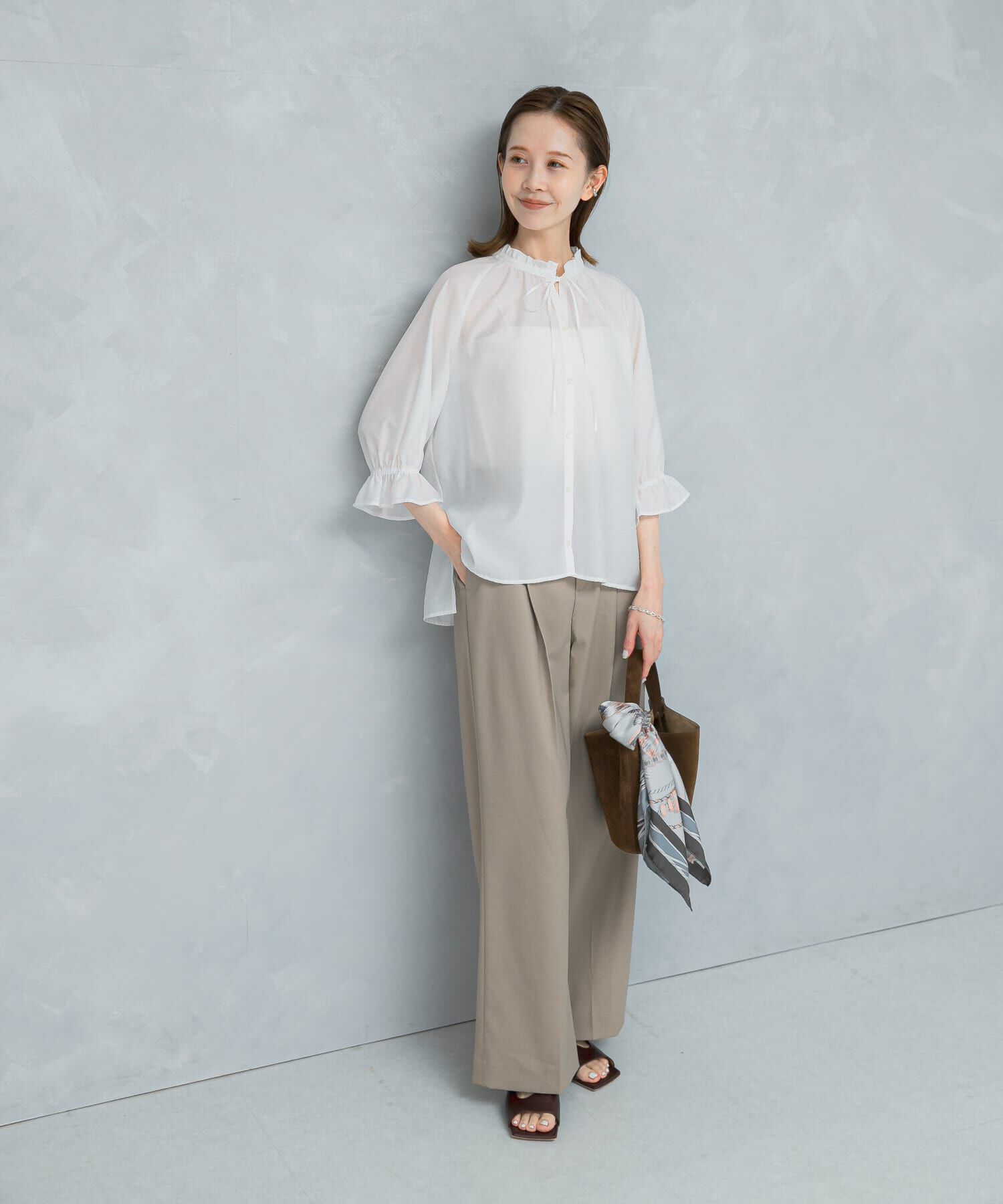 URBAN RESEARCH ROSSO「クールタッチセミシアーフリルブラウス」|シャツ・ブラウス|