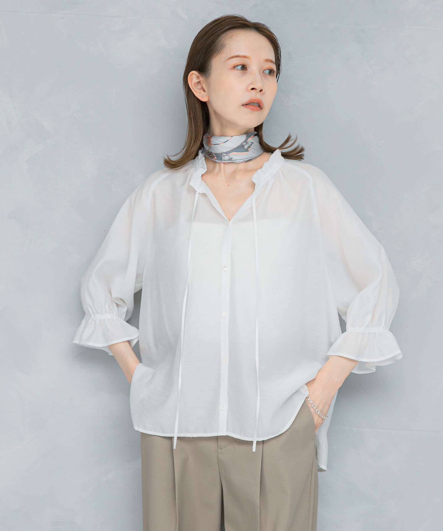 URBAN RESEARCH ROSSO「クールタッチセミシアーフリルブラウス」|シャツ・ブラウス|