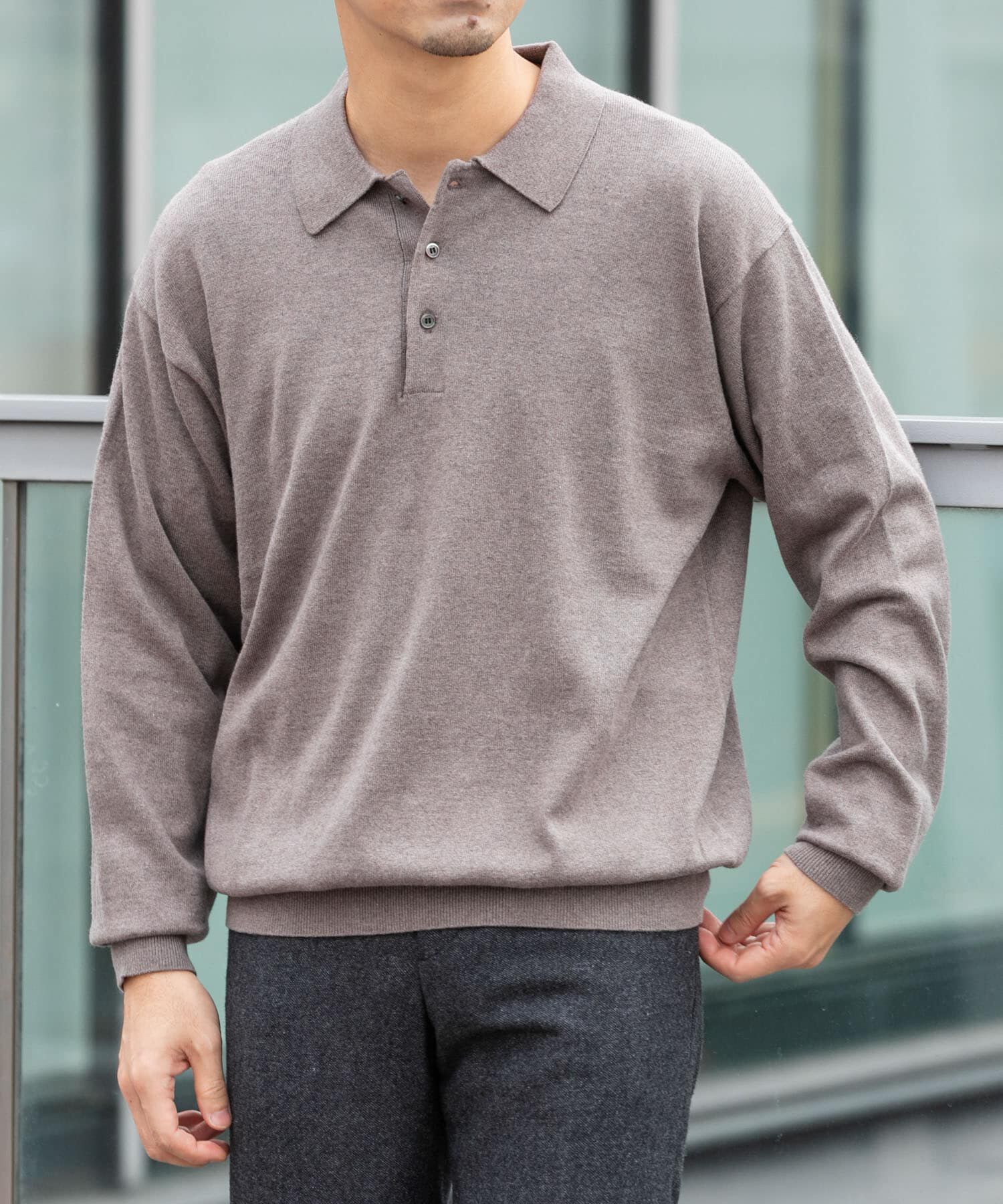 URBAN RESEARCH ROSSO「コットンカシミヤニットポロシャツ」|ニット・セーター|グレー系その他