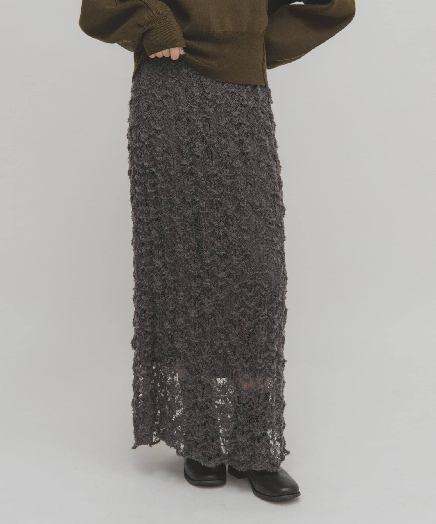  「クロシェニットスカート」|スカート|チャコールグレー