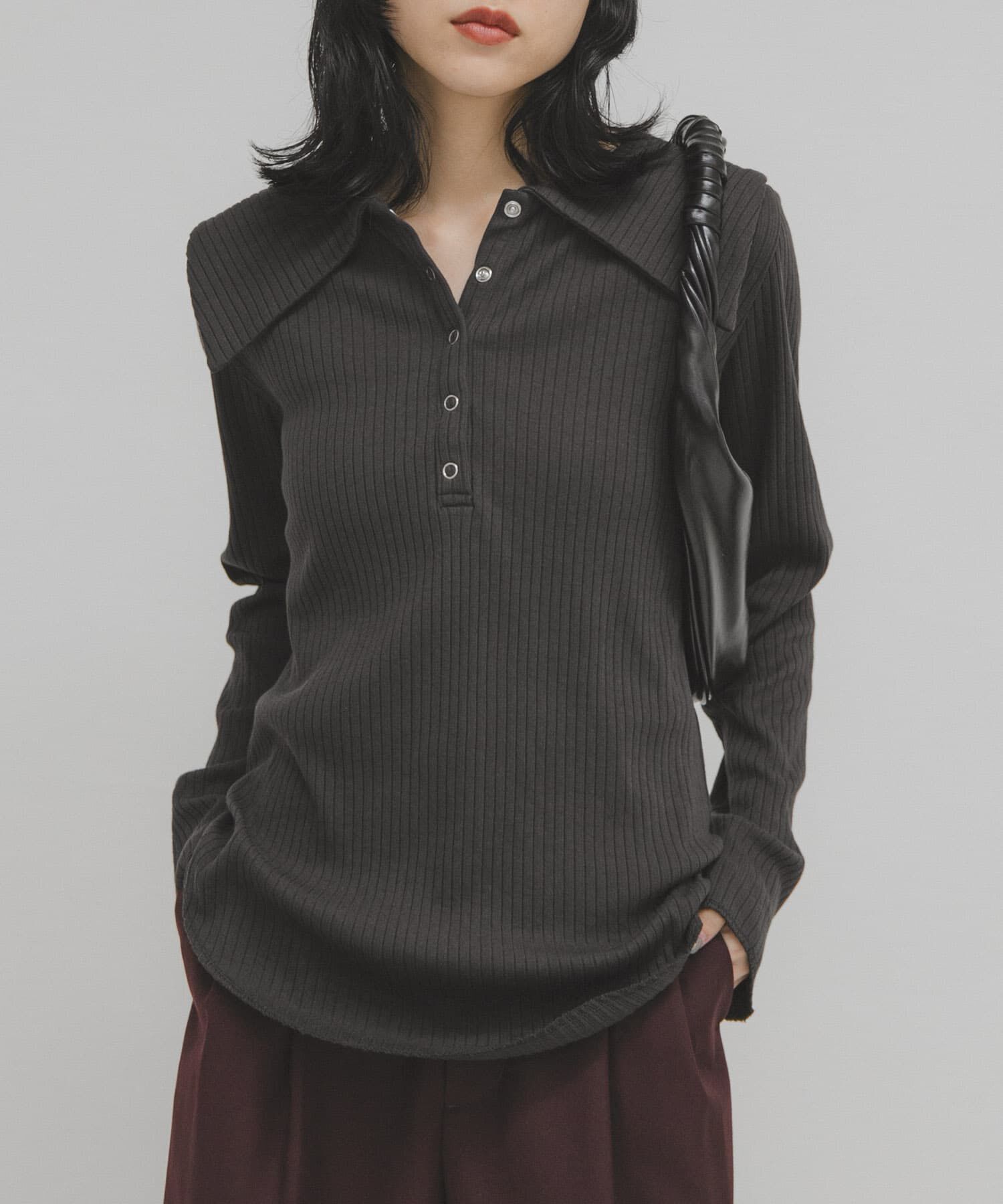  「セーラーカラーリブカットソー」|Tシャツ・カットソー|チャコールグレー