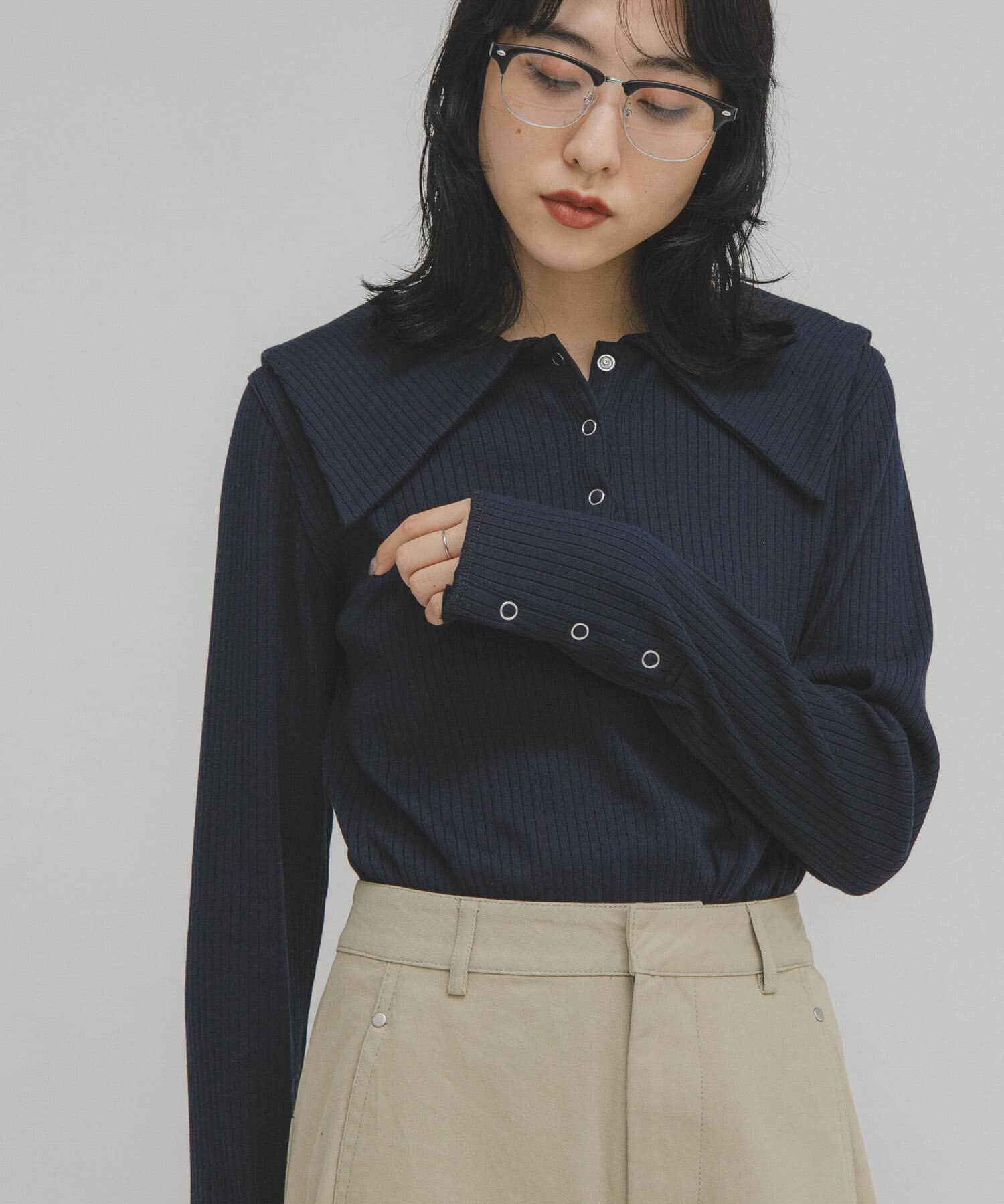  「セーラーカラーリブカットソー」|Tシャツ・カットソー|