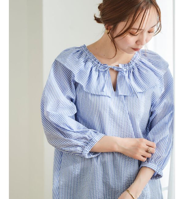 le.coeur blanc「ストライプフリルカラーブラウス」|シャツ・ブラウス|