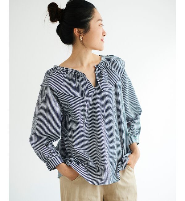 le.coeur blanc「ストライプフリルカラーブラウス」|シャツ・ブラウス|