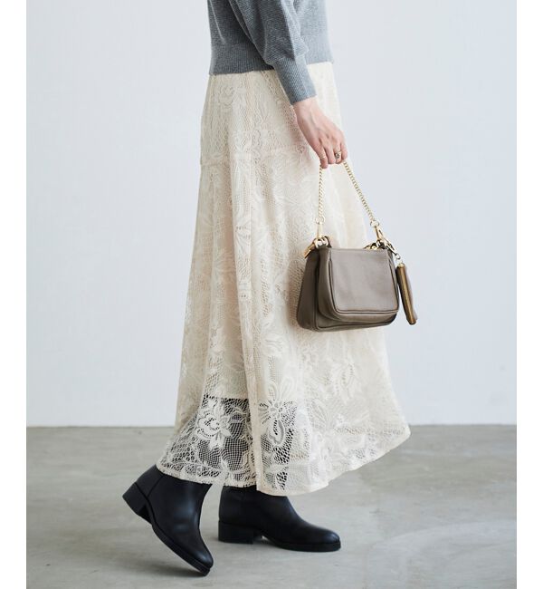 le.coeur blanc「ガーデンレースイレヘムスカート」|フレア|アイボリー