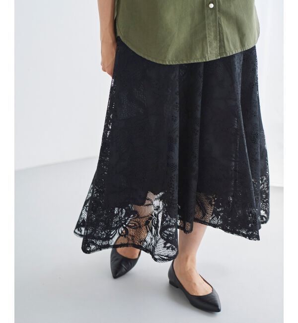 le.coeur blanc「ガーデンレースイレヘムスカート」|フレア|ブラック
