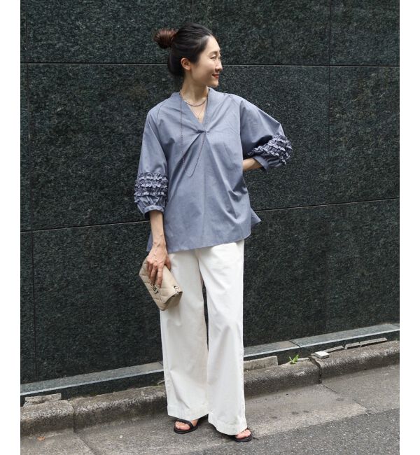 le.coeur blanc「《手洗い可能》フリルスリーブスキッパーブラウス」|シャツ・ブラウス|