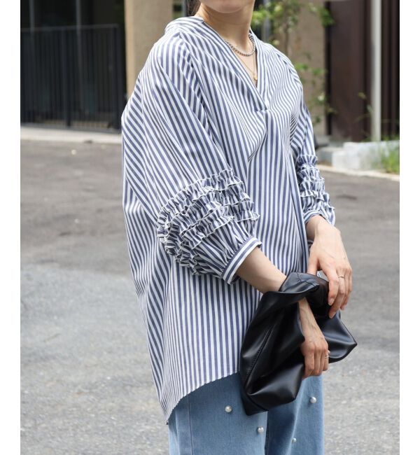 le.coeur blanc「《手洗い可能》フリルスリーブスキッパーブラウス」|シャツ・ブラウス|