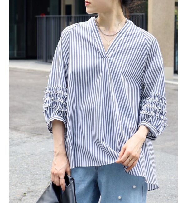 le.coeur blanc「《手洗い可能》フリルスリーブスキッパーブラウス」|シャツ・ブラウス|