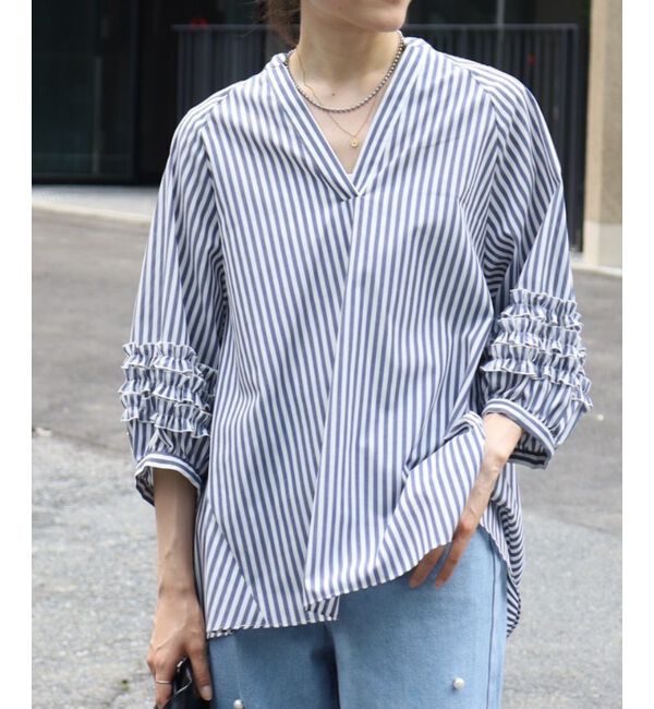 le.coeur blanc「《手洗い可能》フリルスリーブスキッパーブラウス」|シャツ・ブラウス|