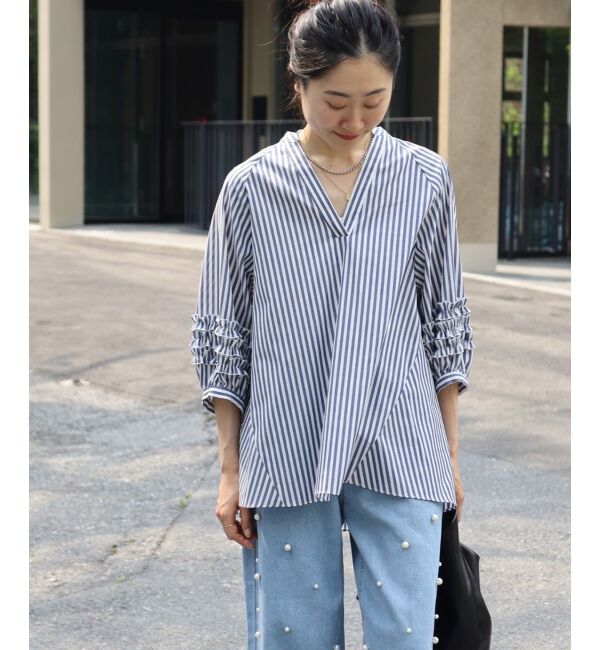 le.coeur blanc「《手洗い可能》フリルスリーブスキッパーブラウス」|シャツ・ブラウス|