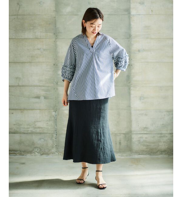 le.coeur blanc「《手洗い可能》フリルスリーブスキッパーブラウス」|シャツ・ブラウス|