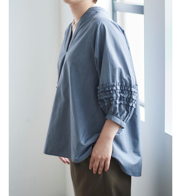 le.coeur blanc「《手洗い可能》フリルスリーブスキッパーブラウス」|シャツ・ブラウス|