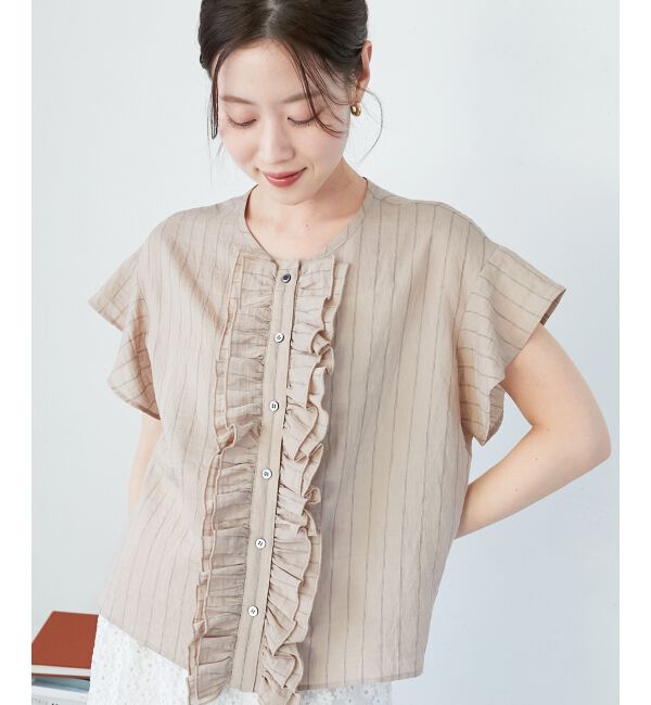  「ストライプフロントフリルブラウス」|シャツ・ブラウス|