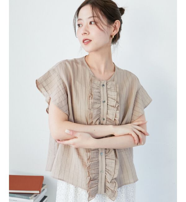  「ストライプフロントフリルブラウス」|シャツ・ブラウス|