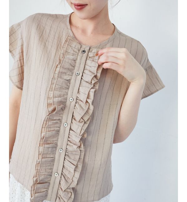  「ストライプフロントフリルブラウス」|シャツ・ブラウス|