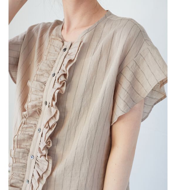  「ストライプフロントフリルブラウス」|シャツ・ブラウス|