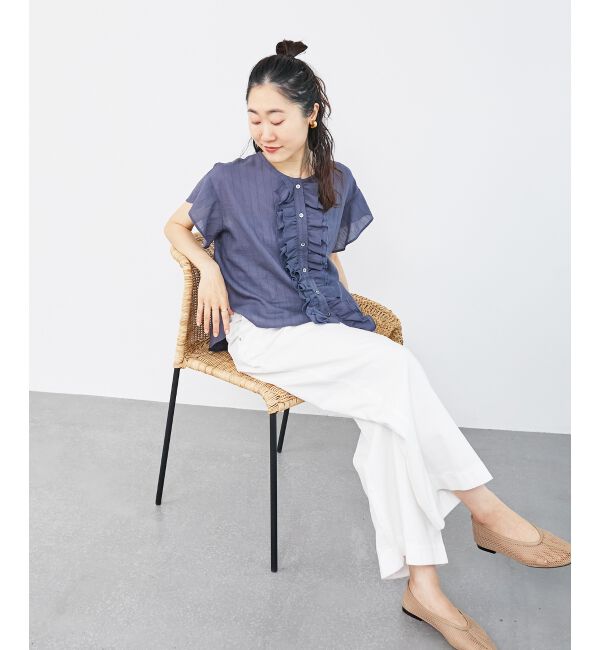  「ストライプフロントフリルブラウス」|シャツ・ブラウス|