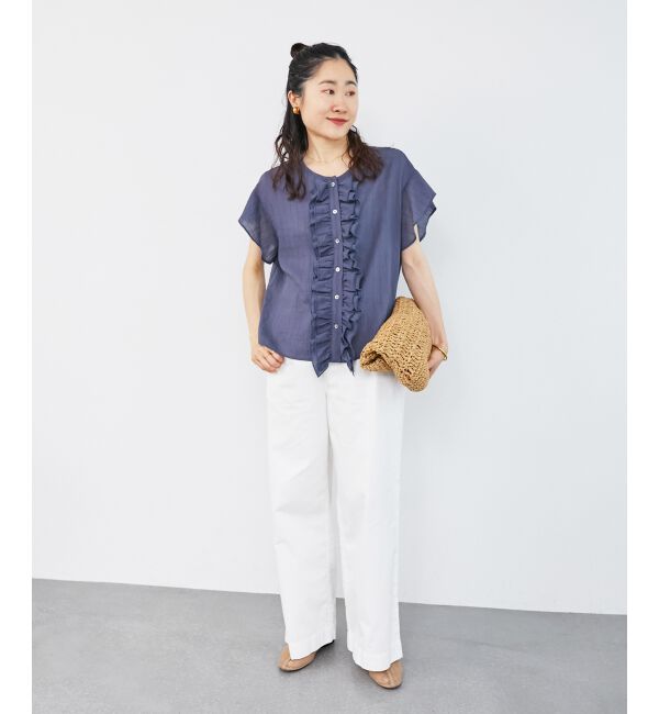  「ストライプフロントフリルブラウス」|シャツ・ブラウス|