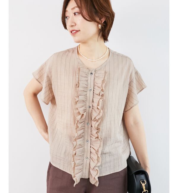  「ストライプフロントフリルブラウス」|シャツ・ブラウス|