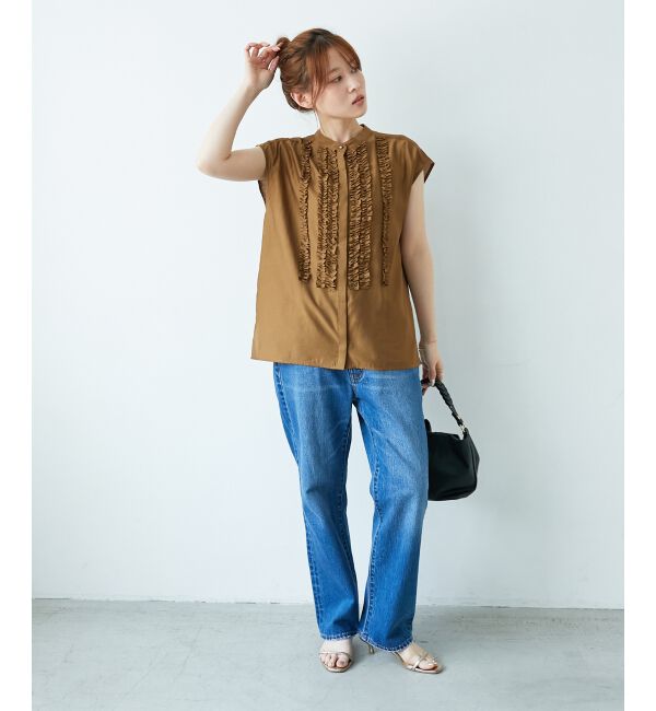  「《手洗い可能》シルキーローンフロントフリルフレンチブラウス」|シャツ・ブラウス|