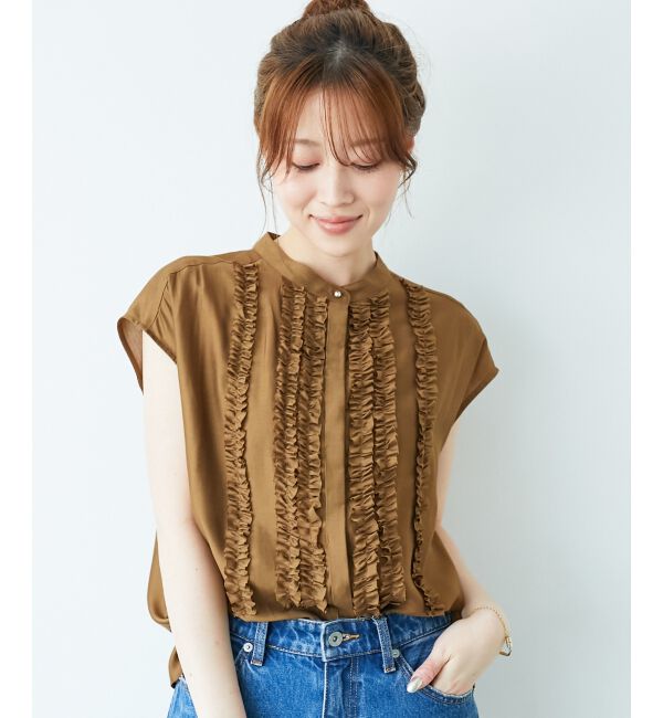  「《手洗い可能》シルキーローンフロントフリルフレンチブラウス」|シャツ・ブラウス|