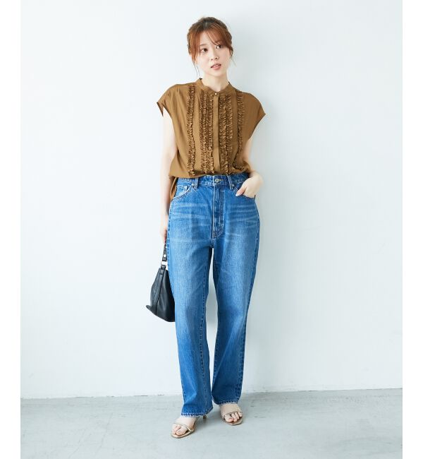  「《手洗い可能》シルキーローンフロントフリルフレンチブラウス」|シャツ・ブラウス|