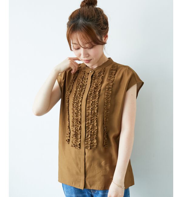  「《手洗い可能》シルキーローンフロントフリルフレンチブラウス」|シャツ・ブラウス|