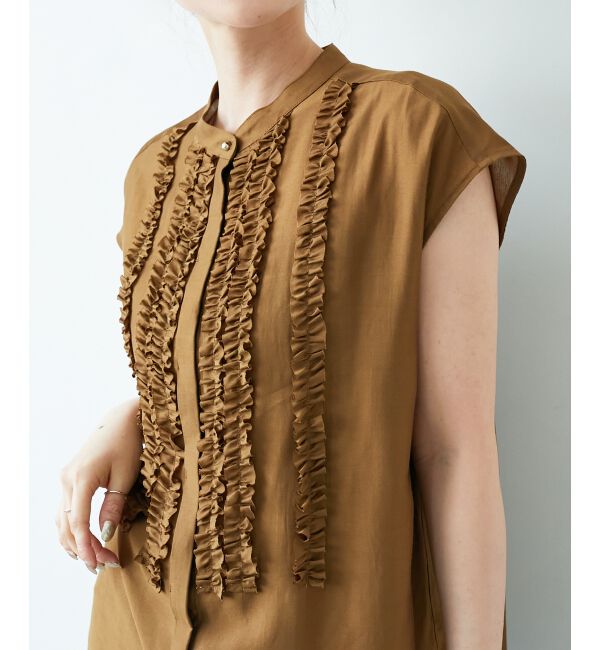  「《手洗い可能》シルキーローンフロントフリルフレンチブラウス」|シャツ・ブラウス|