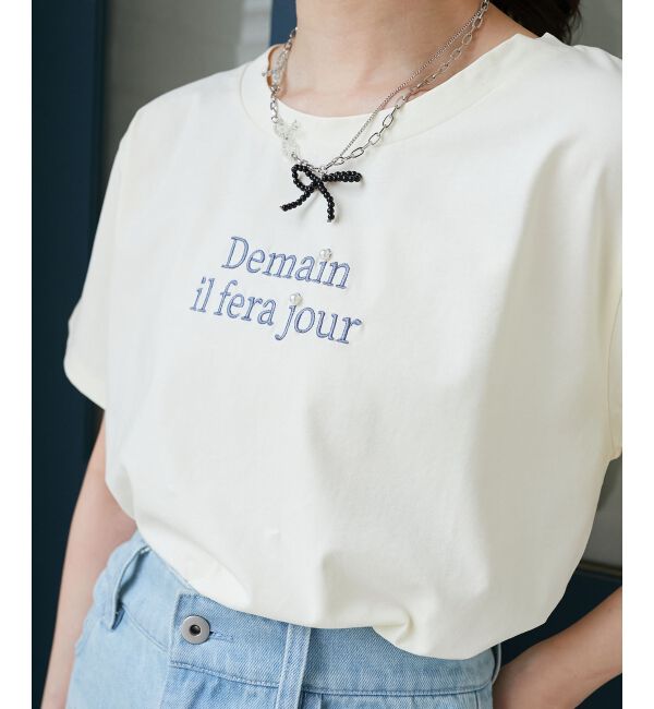  「パール付きクロップドロゴTシャツ」|Tシャツ・カットソー|