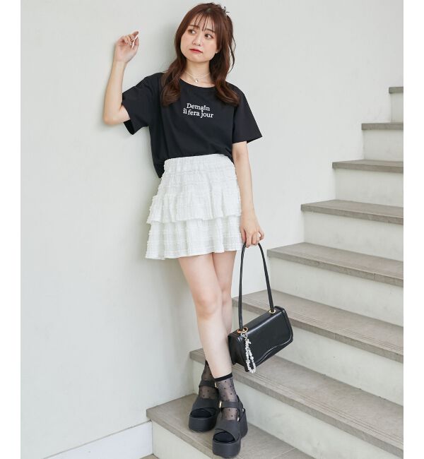  「パール付きクロップドロゴTシャツ」|Tシャツ・カットソー|