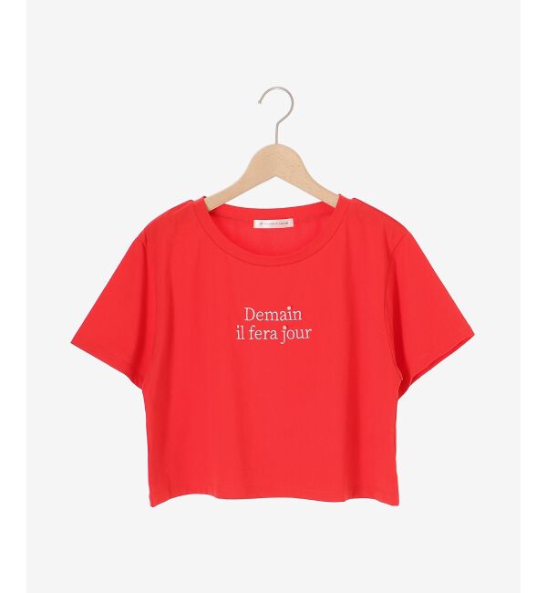  「パール付きクロップドロゴTシャツ」|Tシャツ・カットソー|