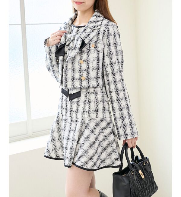  「リボンブローチセットツイードワンピ」|ワンピース|ｱｲﾎﾞﾘｰ柄