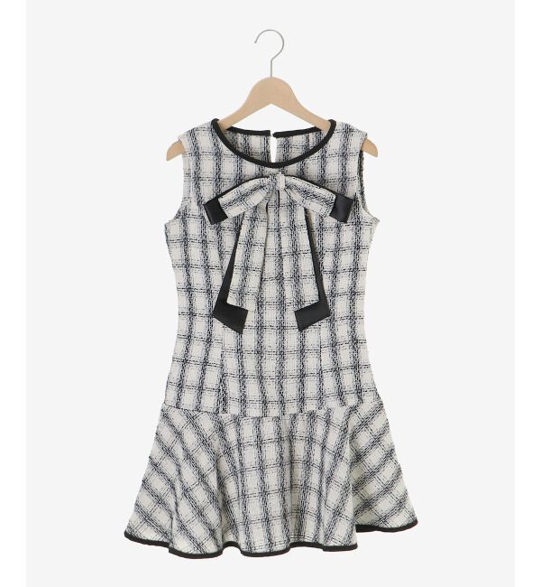  「リボンブローチセットツイードワンピ」|ワンピース|