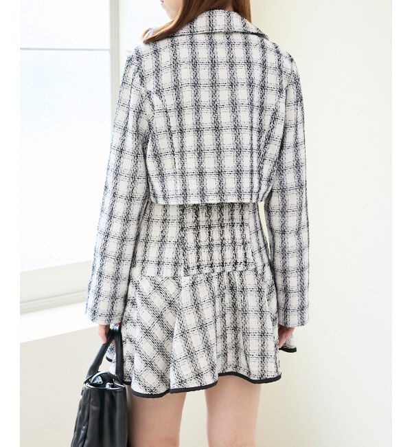  「リボンブローチセットツイードワンピ」|ワンピース|